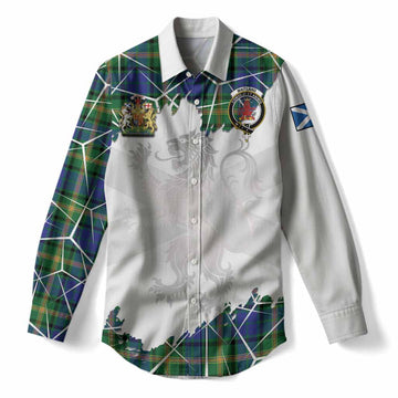 Maitland Tartan Women Casual Shirt with Family Crest and Lion Rampant Grunge Style