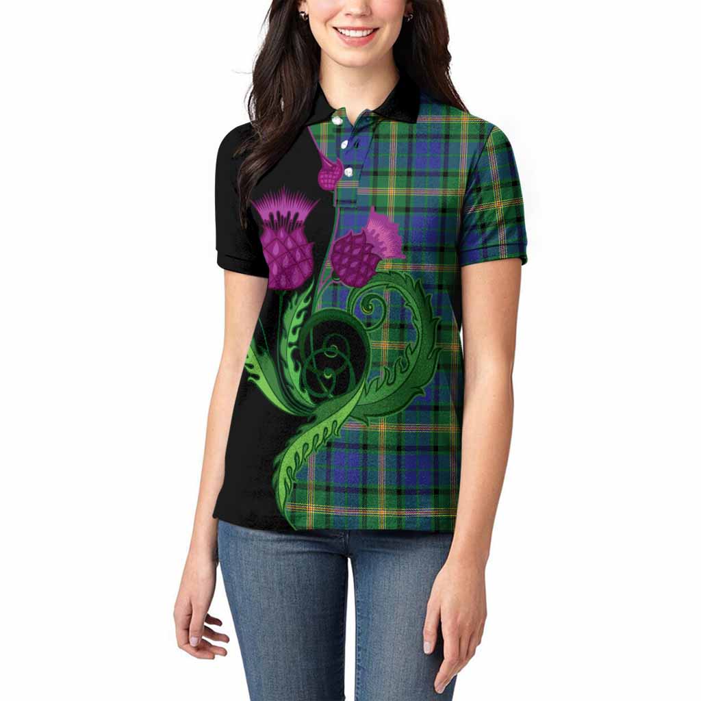 Maitland Tartan Women Polo Shirt Traditional Scottish Thistle