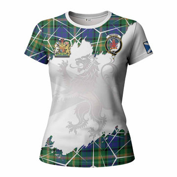 Maitland Tartan Women T shirt with Family Crest and Lion Rampant Grunge Style