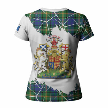 Maitland Tartan Women T shirt with Family Crest and Lion Rampant Grunge Style