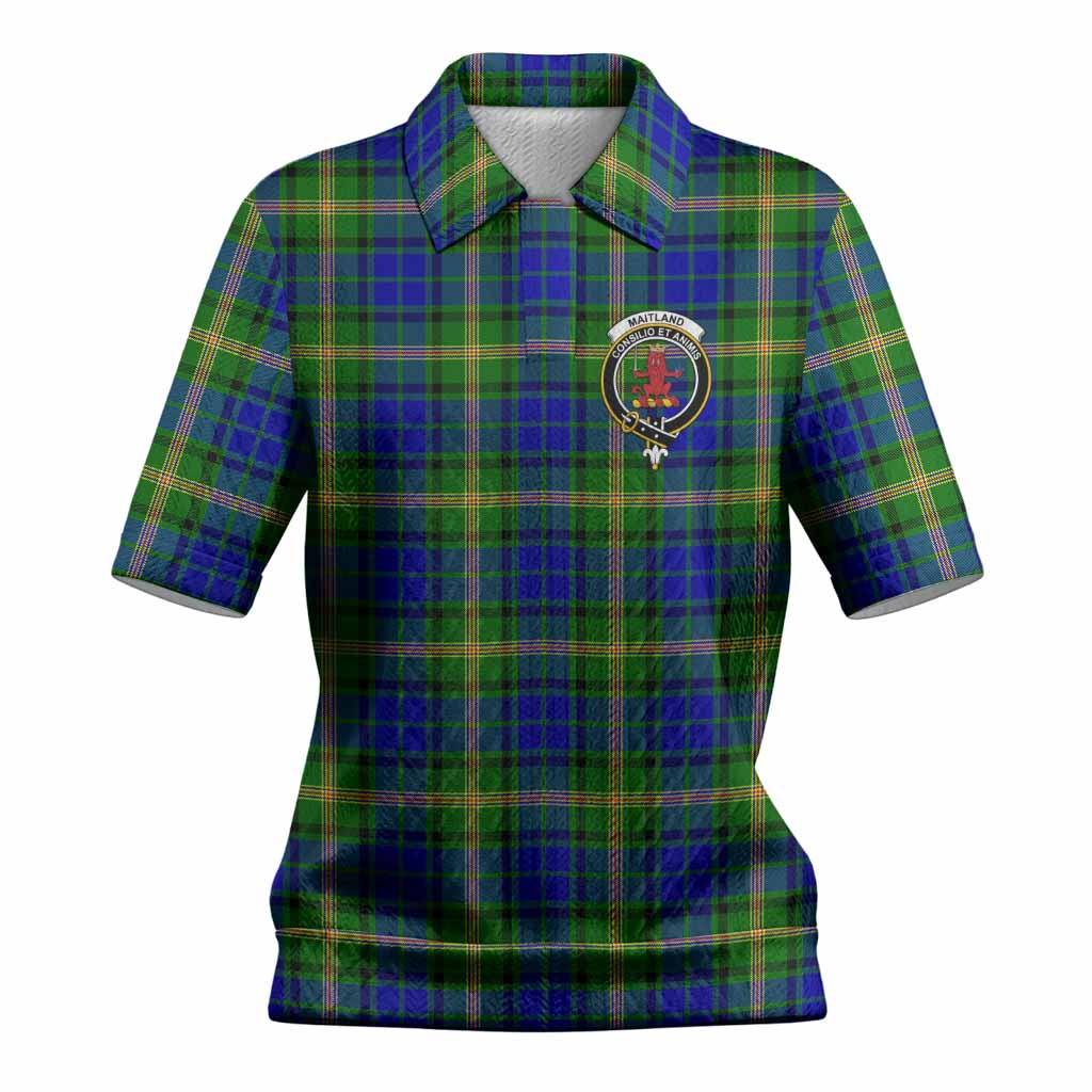 Maitland Tartan Women’s Polo Sweater Top with Family Crest