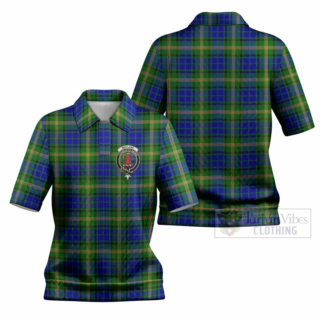 Maitland Tartan Women’s Polo Sweater Top with Family Crest