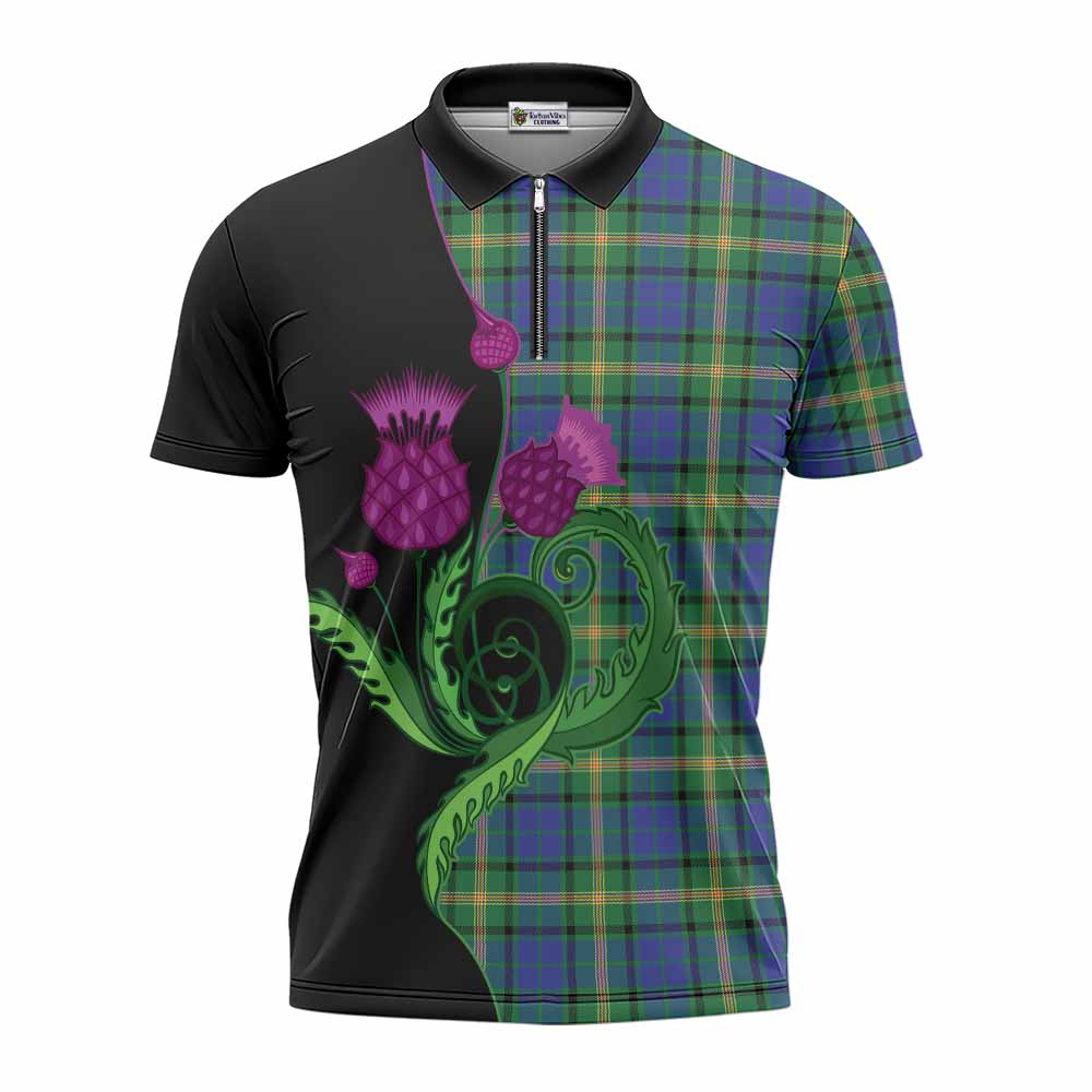 Maitland Tartan Zipper Polo Shirt Traditional Scottish Thistle