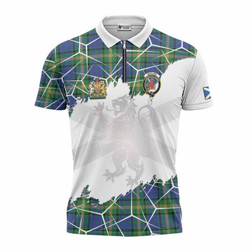 Maitland Tartan Zipper Polo Shirt with Family Crest and Lion Rampant Grunge Style