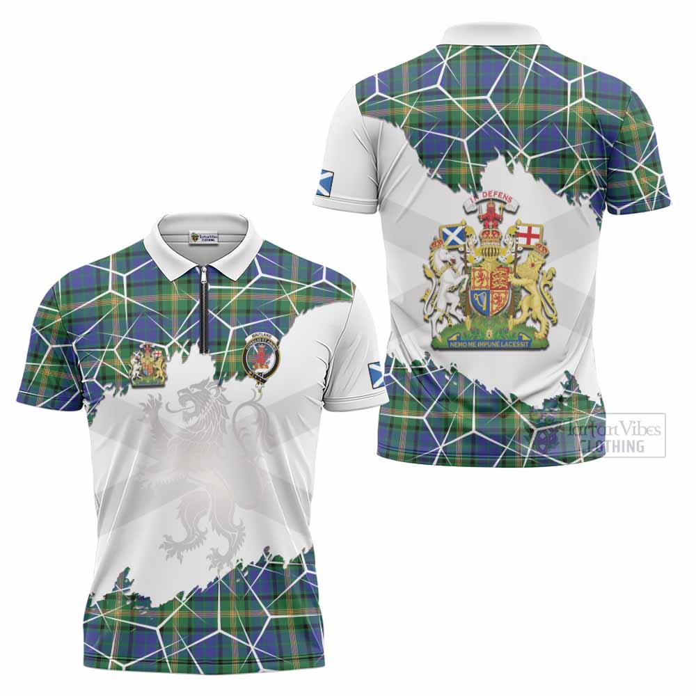 Maitland Tartan Zipper Polo Shirt with Family Crest and Lion Rampant Grunge Style