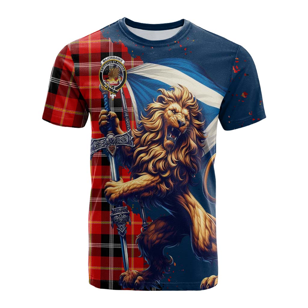 Tartan Vibes Clothing Majoribanks Tartan Family Crest Cotton T-shirt with Scottish Majestic Lion
