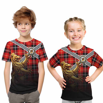 Majoribanks Crest Tartan Kid T-Shirt with Golden Lion Emblem Celtic Style Youth XL Size14 - Tartan Vibes Clothing