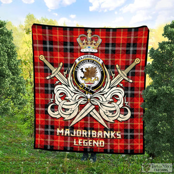 Majoribanks Tartan Quilt with Clan Crest and the Golden Sword of Courageous Legacy Super King Quilt 91" x 110" - Tartan Vibes Clothing