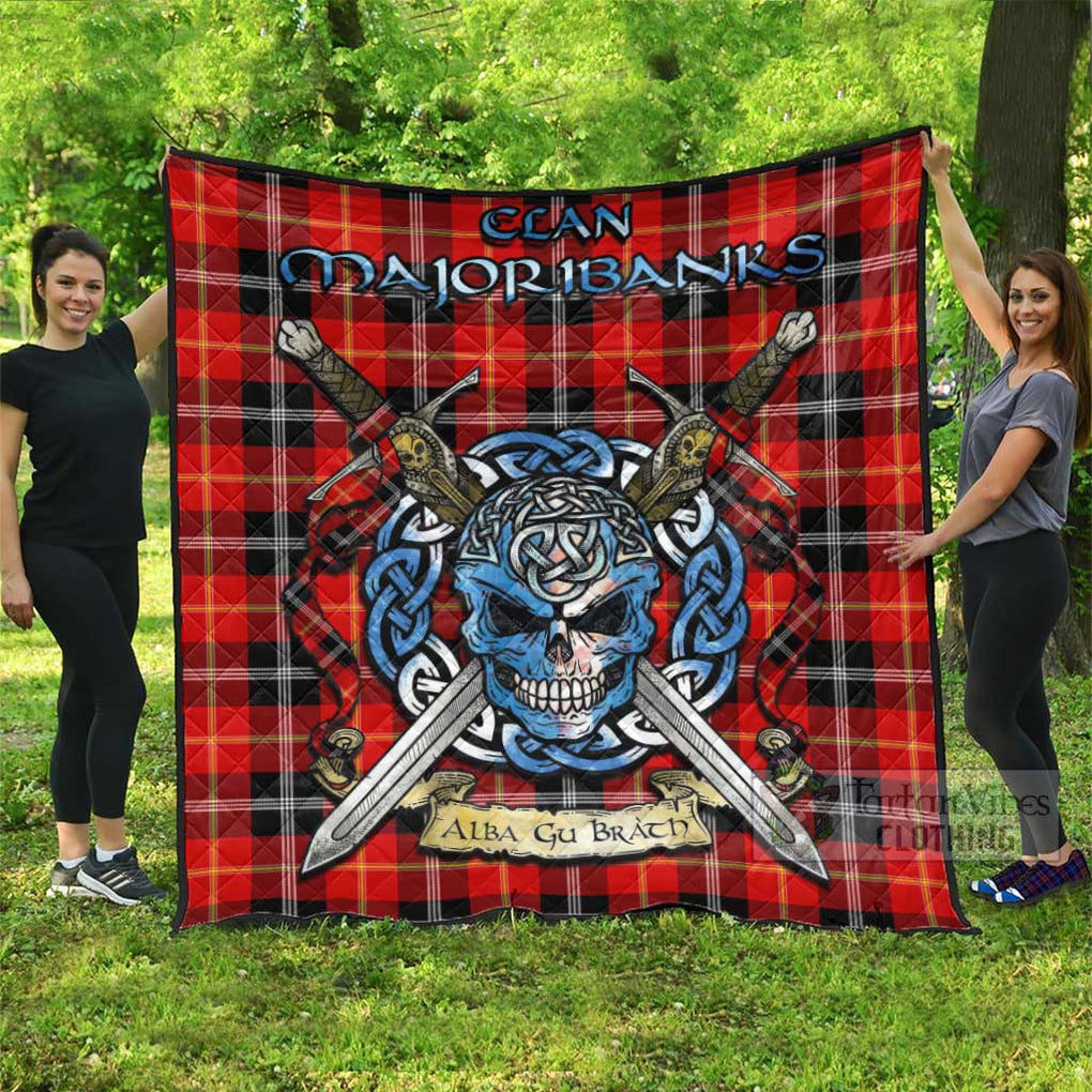 Majoribanks Tartan Quilt with Celtic Skull Alba Gu Brath Style Super King Quilt 91" x 110" - Tartan Vibes Clothing