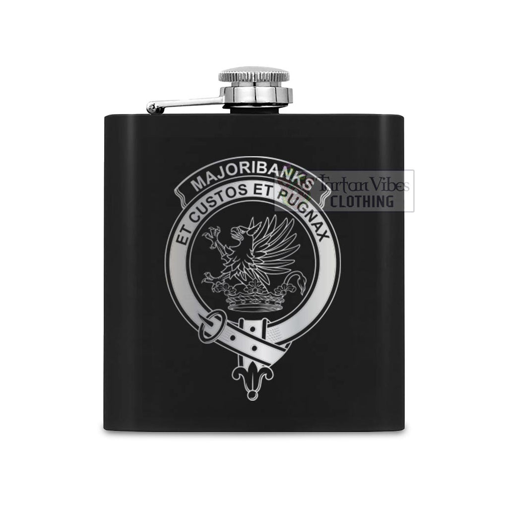 Majoribanks Crest Hip Flask Set 7oz Black Stainless Steel with A Gift Box One Size 7oz - 2D-tartanvibesclothing