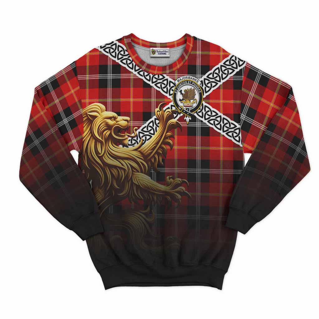 Majoribanks Crest Tartan Sweatshirt with Golden Lion Emblem Celtic Style Unisex - Tartan Vibes Clothing