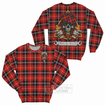 Majoribanks Tartan Sweatshirt with Family Crest and Bearded Skull Holding Bottles of Whiskey Unisex - Tartan Vibes Clothing