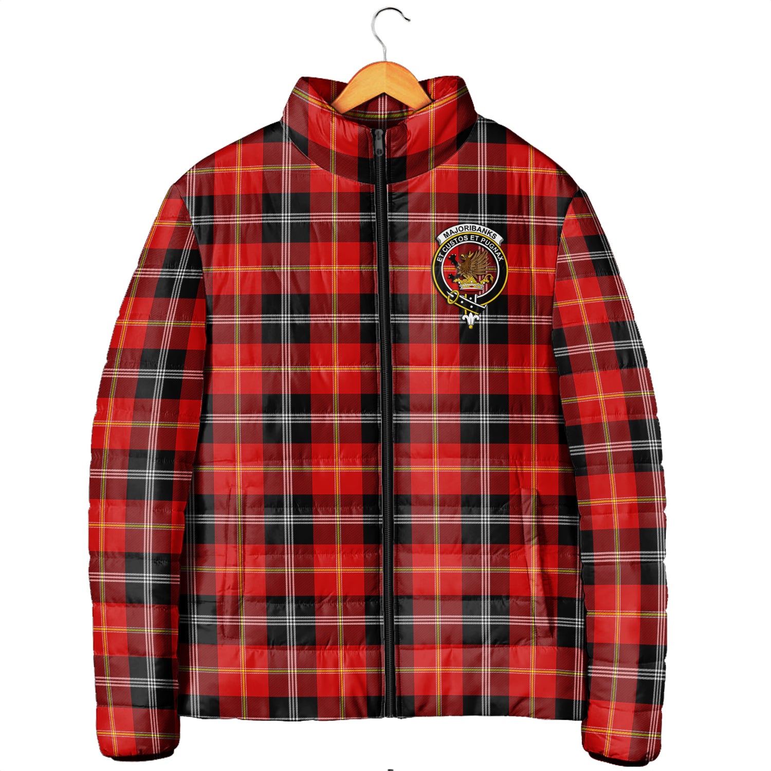 Majoribanks Tartan Padded Jacket with Family Crest Men's Padded Jacket - Tartan Vibes Clothing