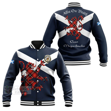 Majoribanks Tartan Lion Rampant Baseball Jacket Proudly Display Your Heritage with Alba Gu Brath and Clan Name Unisex - Tartan Vibes Clothing