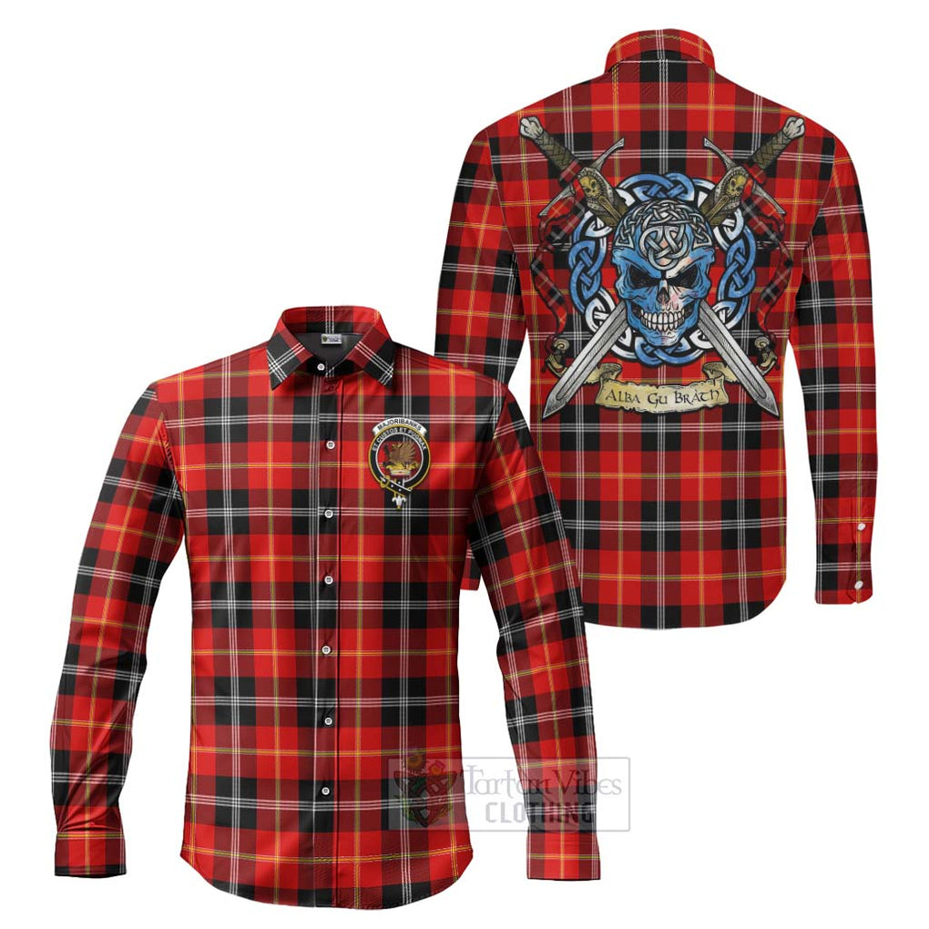 Majoribanks Tartan Long Sleeve Button Shirt with Family Crest Celtic Skull Style Men's Shirt S - Tartan Vibes Clothing