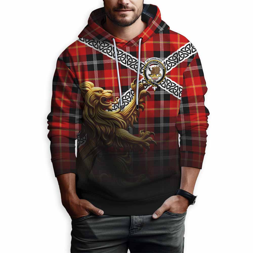 Majoribanks Crest Tartan Hoodie with Golden Lion Emblem Celtic Style Pullover Hoodie - Tartan Vibes Clothing