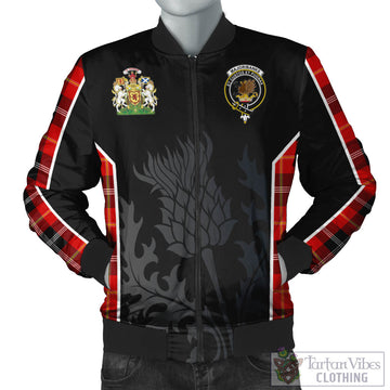 Tartan Vibes Clothing Majoribanks Tartan Bomber Jacket with Family Crest and Scottish Thistle Vibes Sport Style