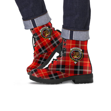 Majoribanks Tartan Leather Boots with Family Crest Men' Boots - Tartan Vibes Clothing