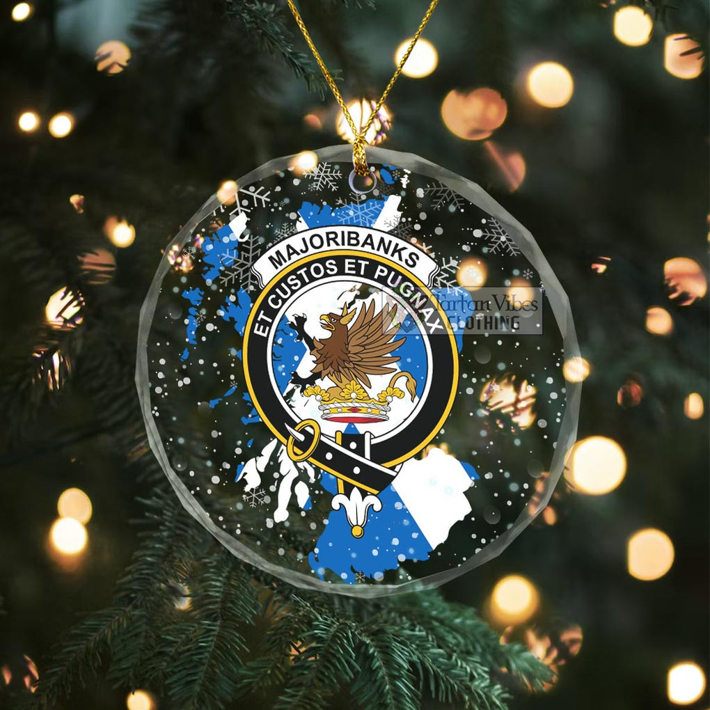 Majoribanks Clan Crest Christmas Glass Ornament with Scotland Map Transparent Glass Circle - 2D-tartanvibesclothing