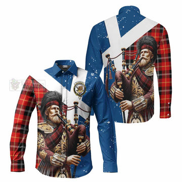 Majoribanks Tartan Long Sleeve Button Shirt with Family Crest Scottish Bagpiper Vibes Men's Shirt - Tartan Vibes Clothing