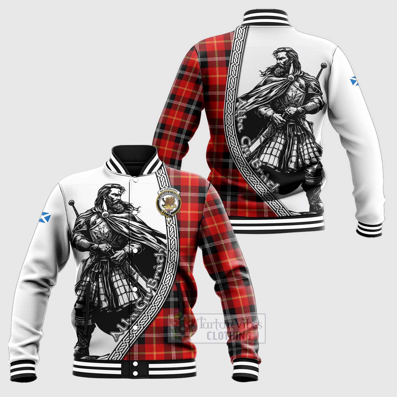 Majoribanks Tartan Clan Crest Baseball Jacket with Highlander Warrior Celtic Style Unisex - Tartan Vibes Clothing