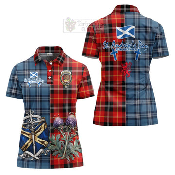 Majoribanks Tartan Women's Polo Shirt Happy St. Andrew's Day Half Tartan Style Women - Tartan Vibes Clothing