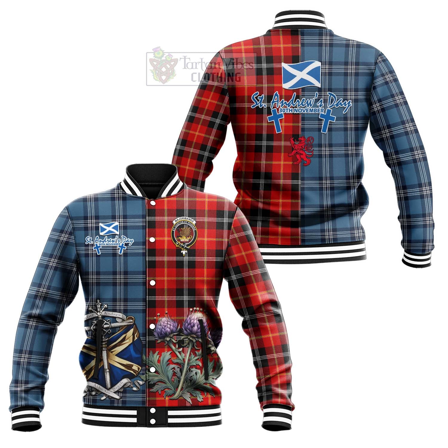 Majoribanks Tartan Baseball Jacket Happy St. Andrew's Day Half Tartan Style Unisex - Tartan Vibes Clothing