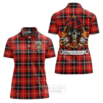 Majoribanks Tartan Women's Polo Shirt with Family Crest and Bearded Skull Holding Bottles of Whiskey Women - Tartan Vibes Clothing