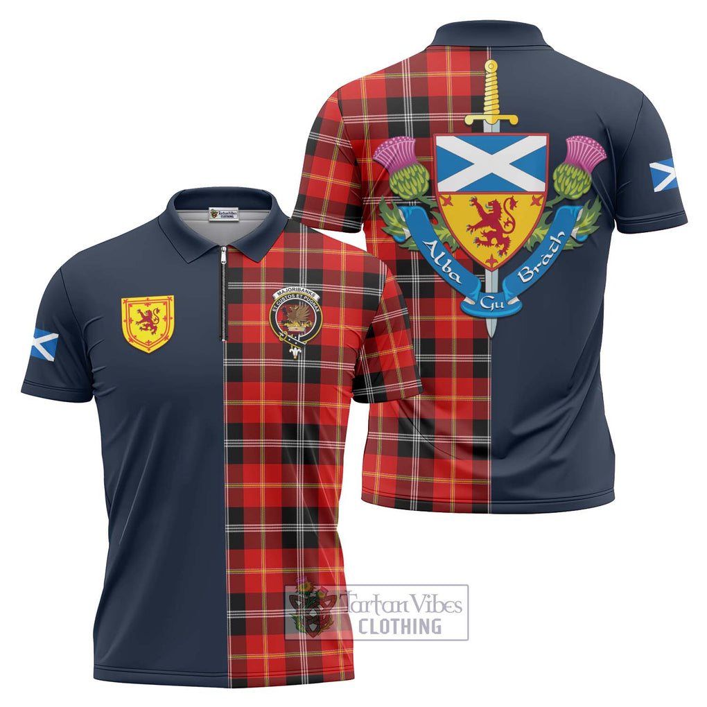 Majoribanks Tartan Zipper Polo Shirt Alba with Scottish Lion Royal Arm Half Style Unisex - Tartan Vibes Clothing