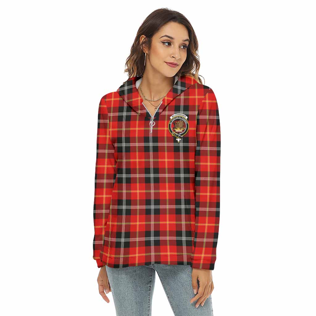 Majoribanks Tartan Women's Borg Fleece Hoodie with Half Zip with Family Crest Female - Tartan Vibes Clothing