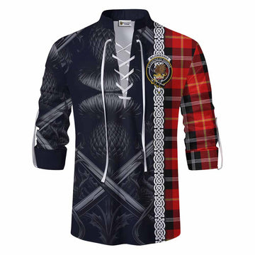Majoribanks Tartan Ghillie Kilt Shirt with Family Crest Cross Sword Thistle Celtic Vibes Men - Tartan Vibes Clothing