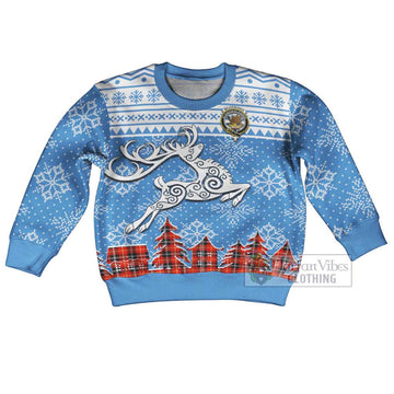 Majoribanks Clan Christmas Kid Ugly Sweater with Tartan and Celtic Reindeer Style Kid - Tartan Vibes Clothing