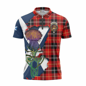 Majoribanks Tartan Family Crest Zipper Polo Shirt Scottish Thistle Celtic Inspired Unisex - Tartan Vibes Clothing