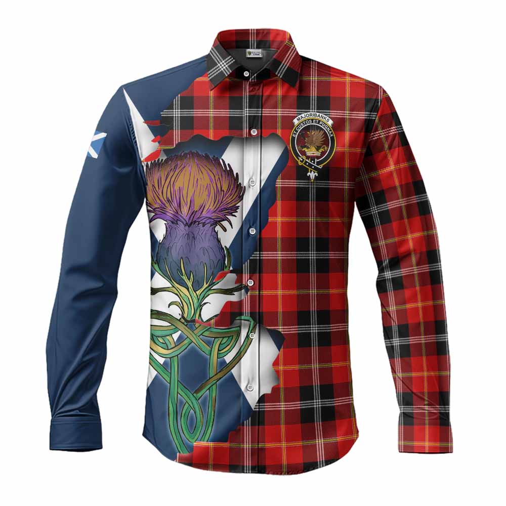 Majoribanks Tartan Family Crest Long Sleeve Button Shirt Scottish Thistle Celtic Inspired Men's Shirt S - Tartan Vibes Clothing