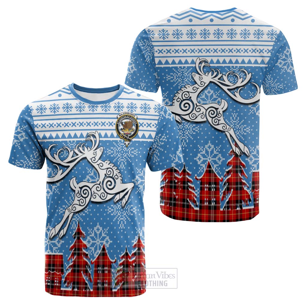 Tartan Vibes Clothing Majoribanks Clan Christmas Cotton T-shirt Celtic Reindeer Style