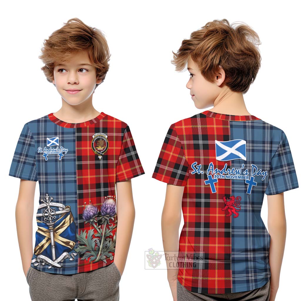 Majoribanks Tartan Kid T-Shirt Happy St. Andrew's Day Half Tartan Style Youth XL Size14 - Tartan Vibes Clothing