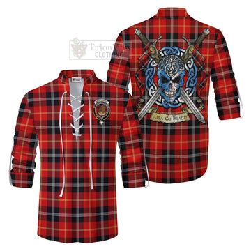 Majoribanks Tartan Ghillie Kilt Shirt with Family Crest Celtic Skull Style Men - Tartan Vibes Clothing