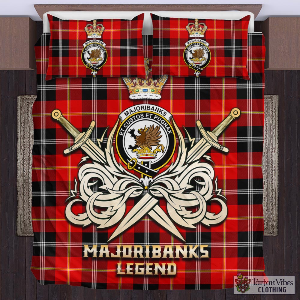 Tartan Vibes Clothing Majoribanks Tartan Bedding Set with Clan Crest and the Golden Sword of Courageous Legacy