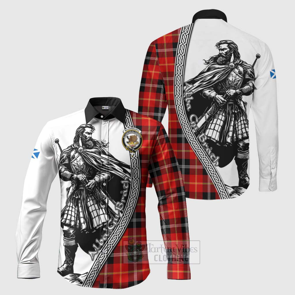 Majoribanks Tartan Clan Crest Long Sleeve Button Shirt with Highlander Warrior Celtic Style Men's Shirt S - Tartan Vibes Clothing