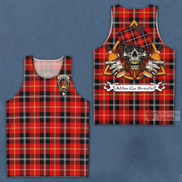 Majoribanks Tartan Men's Tank Top with Family Crest and Bearded Skull Holding Bottles of Whiskey Men - Tartan Vibes Clothing