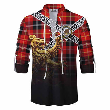 Majoribanks Crest Tartan Ghillie Kilt Shirt with Golden Lion Emblem Celtic Style Men - Tartan Vibes Clothing