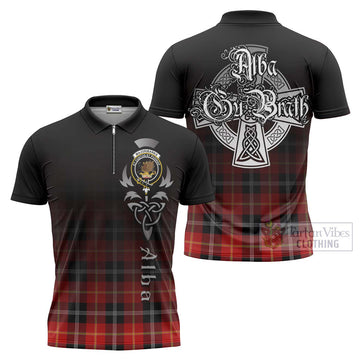 Majoribanks Tartan Zipper Polo Shirt Featuring Alba Gu Brath Family Crest Celtic Inspired Unisex - Tartan Vibes Clothing