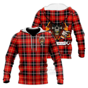 Majoribanks Tartan Knitted Hoodie with Family Crest and Bearded Skull Holding Bottles of Whiskey Unisex Knitted Pullover Hoodie - Tartan Vibes Clothing