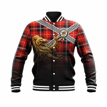 Tartan Vibes Clothing Majoribanks Crest Tartan Baseball Jacket with Golden Lion Emblem Celtic Style