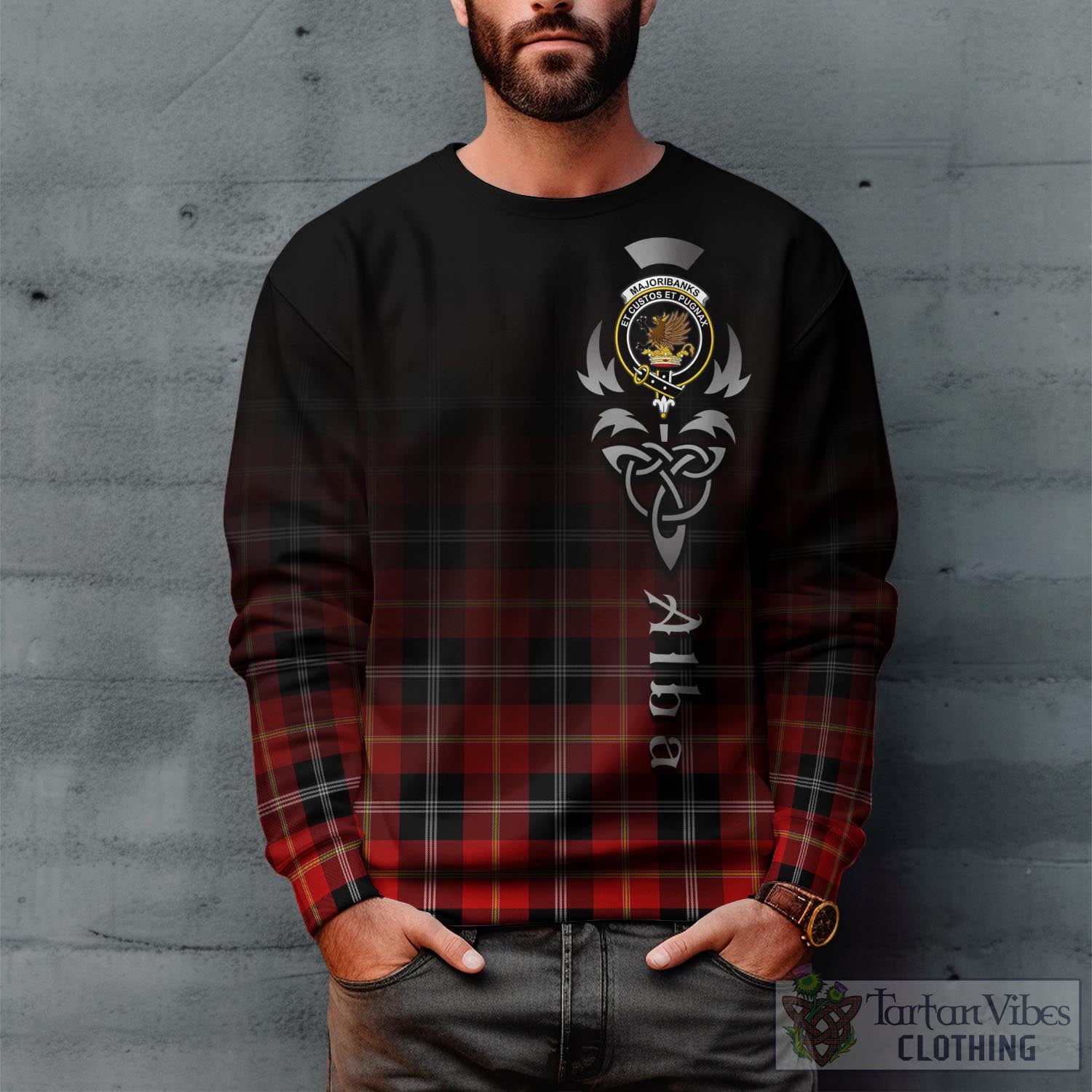 Majoribanks Tartan Sweatshirt Featuring Alba Gu Brath Family Crest Celtic Inspired Unisex - Tartan Vibes Clothing