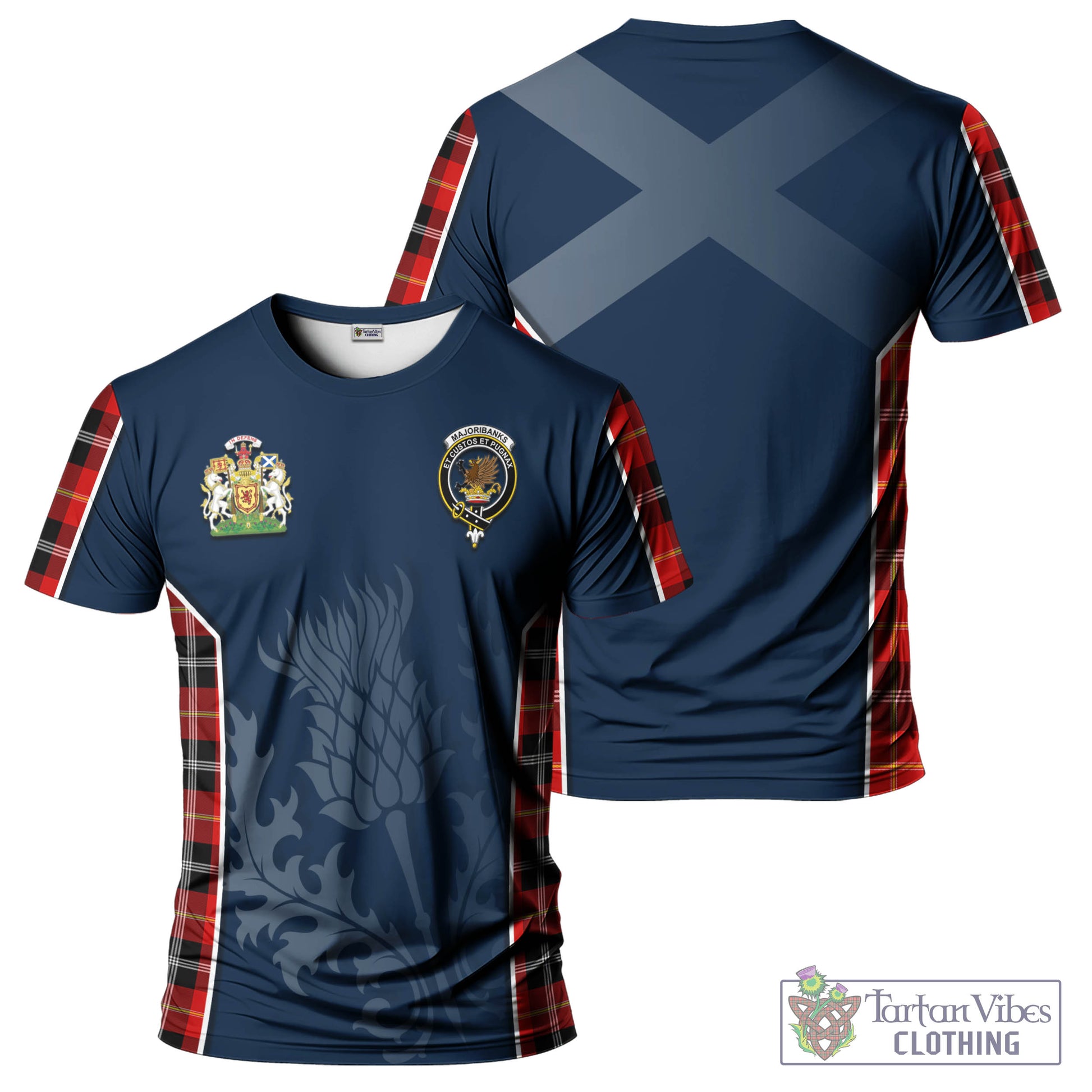 Tartan Vibes Clothing Majoribanks Tartan T-Shirt with Family Crest and Scottish Thistle Vibes Sport Style