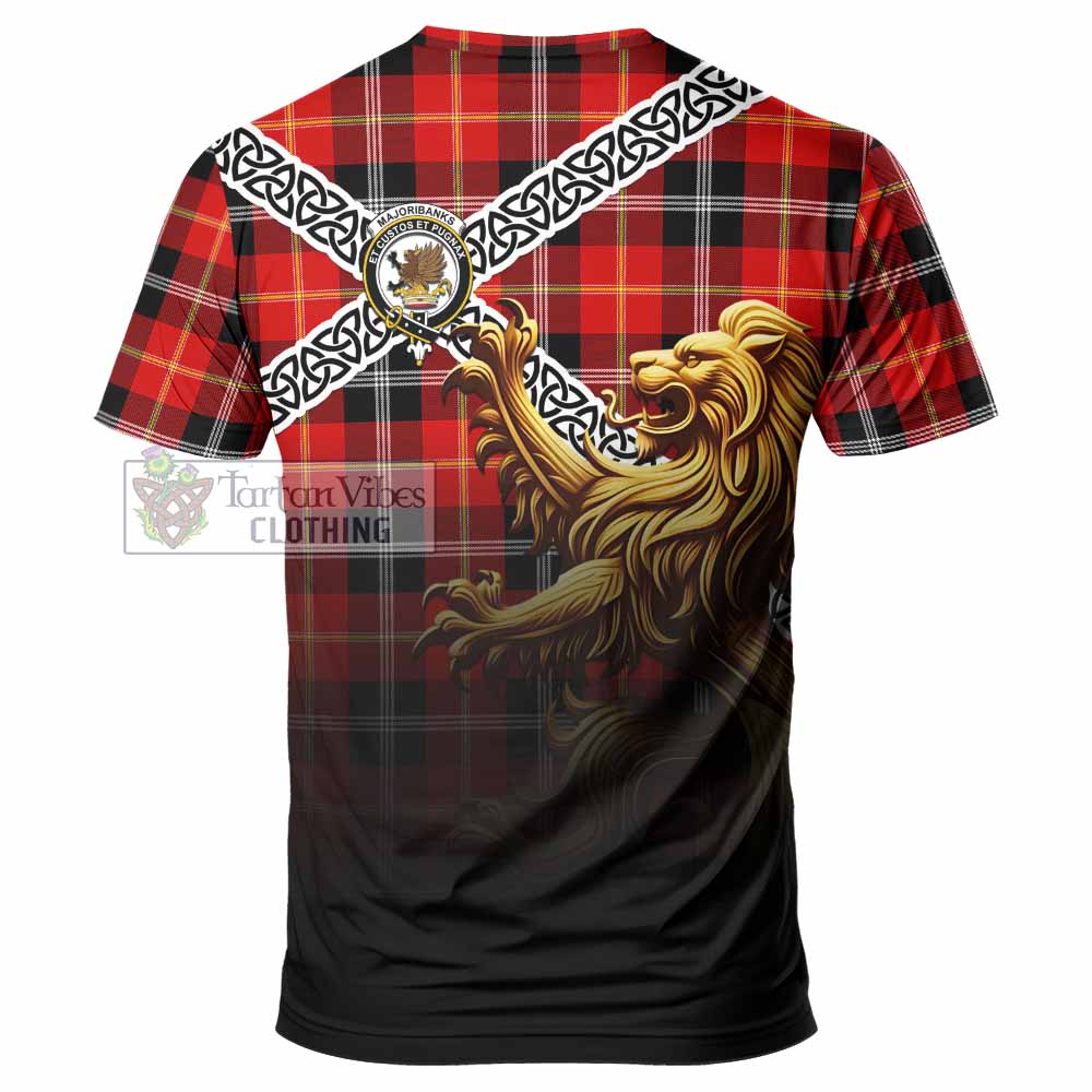 Tartan Vibes Clothing Majoribanks Crest Tartan T-Shirt with Golden Lion Emblem Celtic Style