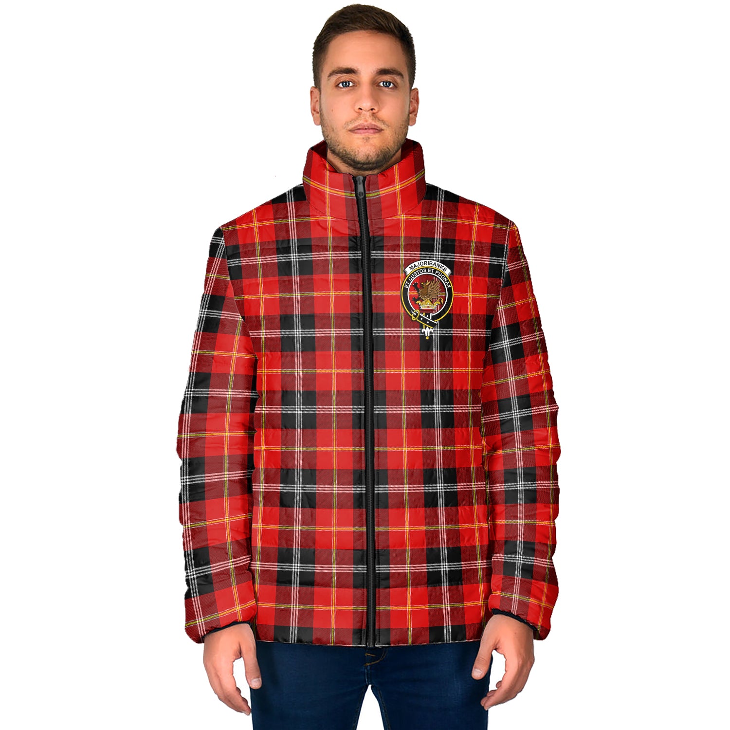 Majoribanks Tartan Padded Jacket with Family Crest - Tartan Vibes Clothing