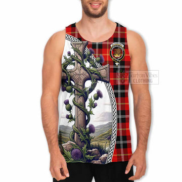 Majoribanks Tartan Men's Tank Top with Family Crest and St. Andrew's Cross Accented by Thistle Vines - Tartan Vibes Clothing