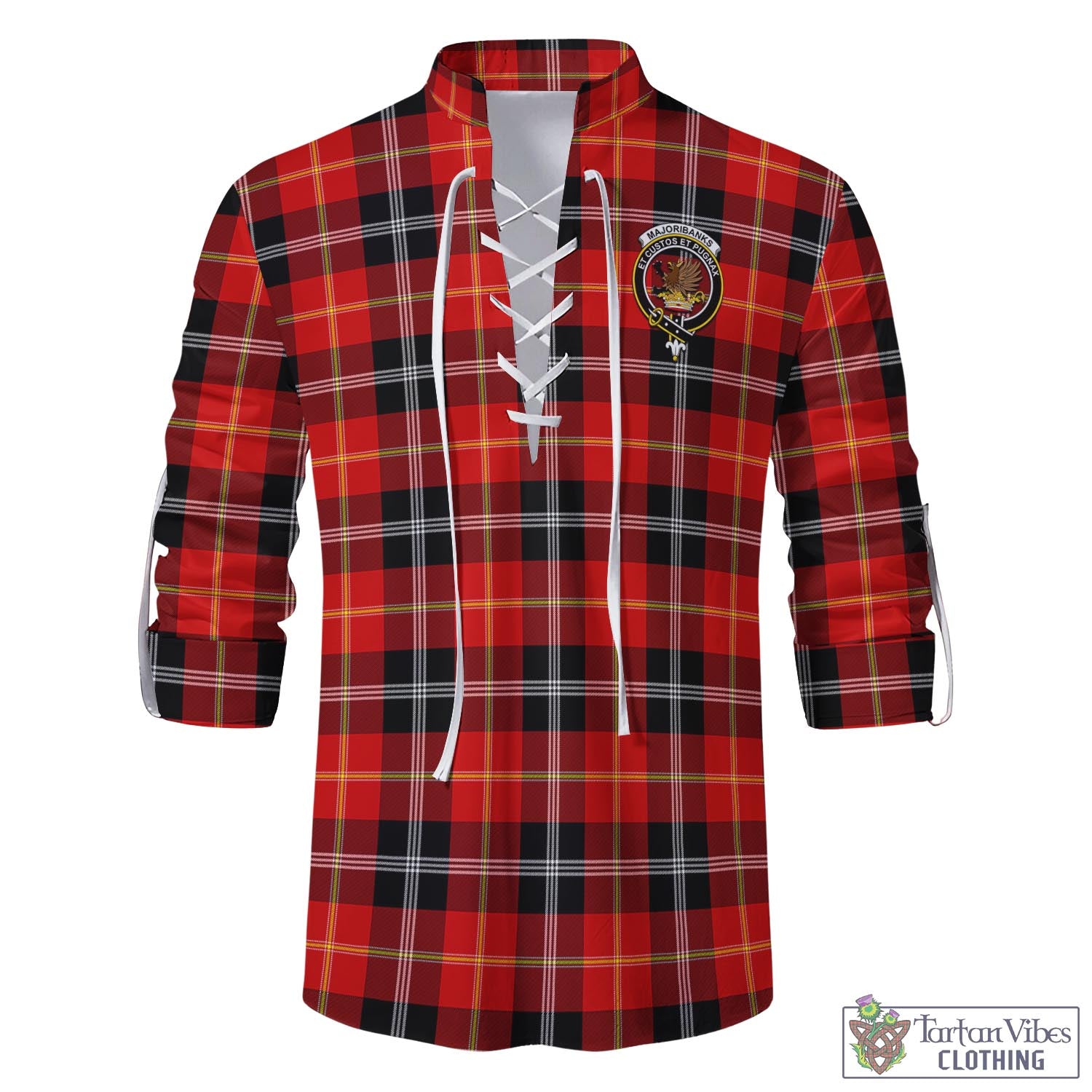 Tartan Vibes Clothing Majoribanks Tartan Men's Scottish Traditional Jacobite Ghillie Kilt Shirt with Family Crest